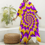 Spiral Expansion Moving Optical Illusion Silk V-Neck Kaftan Dress