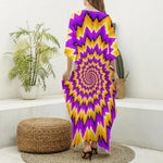 Spiral Expansion Moving Optical Illusion Silk V-Neck Kaftan Dress