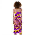 Spiral Expansion Moving Optical Illusion Slim Fit Midi Cami Dress