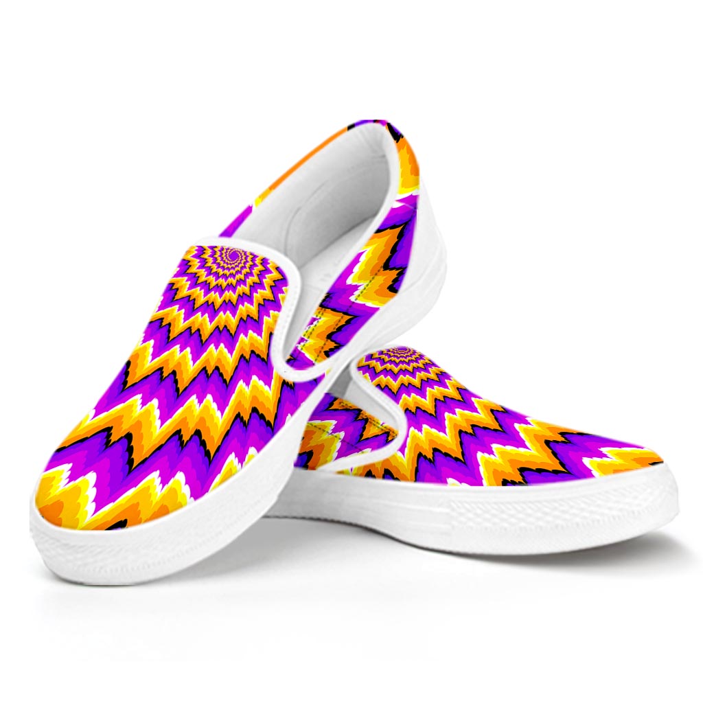 Spiral Expansion Moving Optical Illusion White Slip On Sneakers