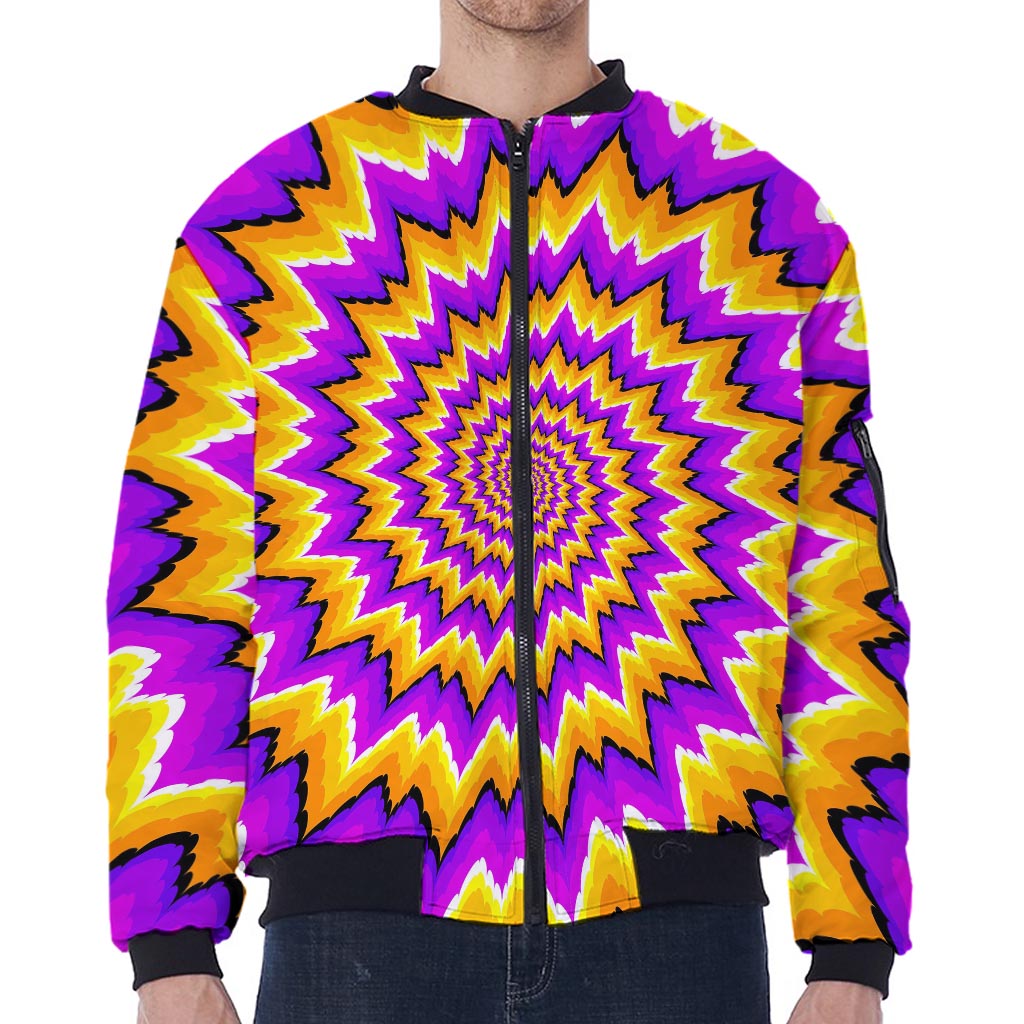 Spiral Expansion Moving Optical Illusion Zip Sleeve Bomber Jacket