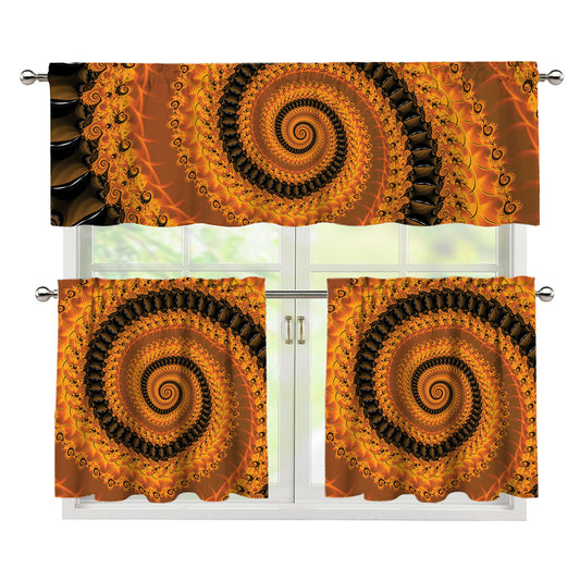 Spiral Fractal Print 3 Piece Kitchen Curtains