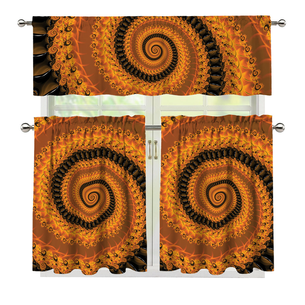 Spiral Fractal Print 3 Piece Kitchen Curtains