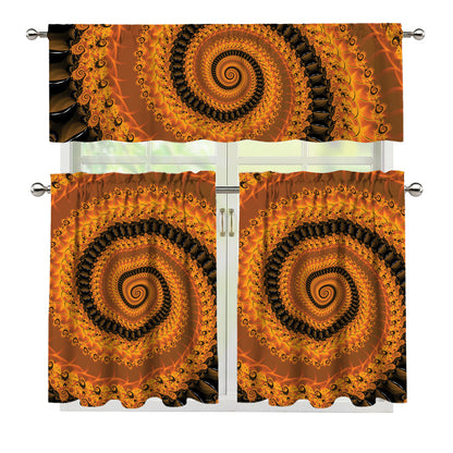 Spiral Fractal Print 3 Piece Kitchen Curtains