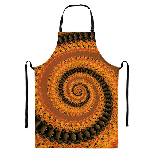 Spiral Fractal Print Bib Apron With Pocket