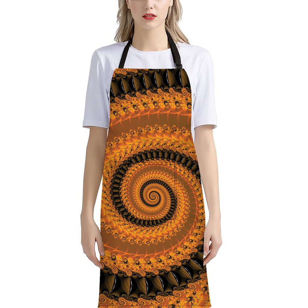 Spiral Fractal Print Bib Apron With Pocket