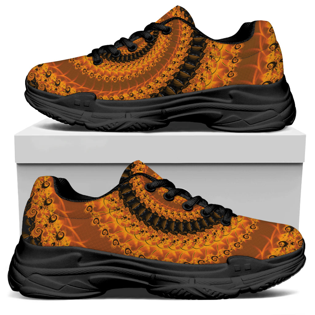 Spiral Fractal Print Black Chunky Shoes