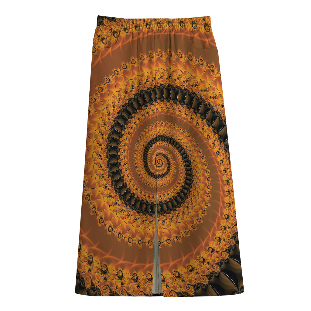 Spiral Fractal Print Cotton Front Slit Maxi Skirt