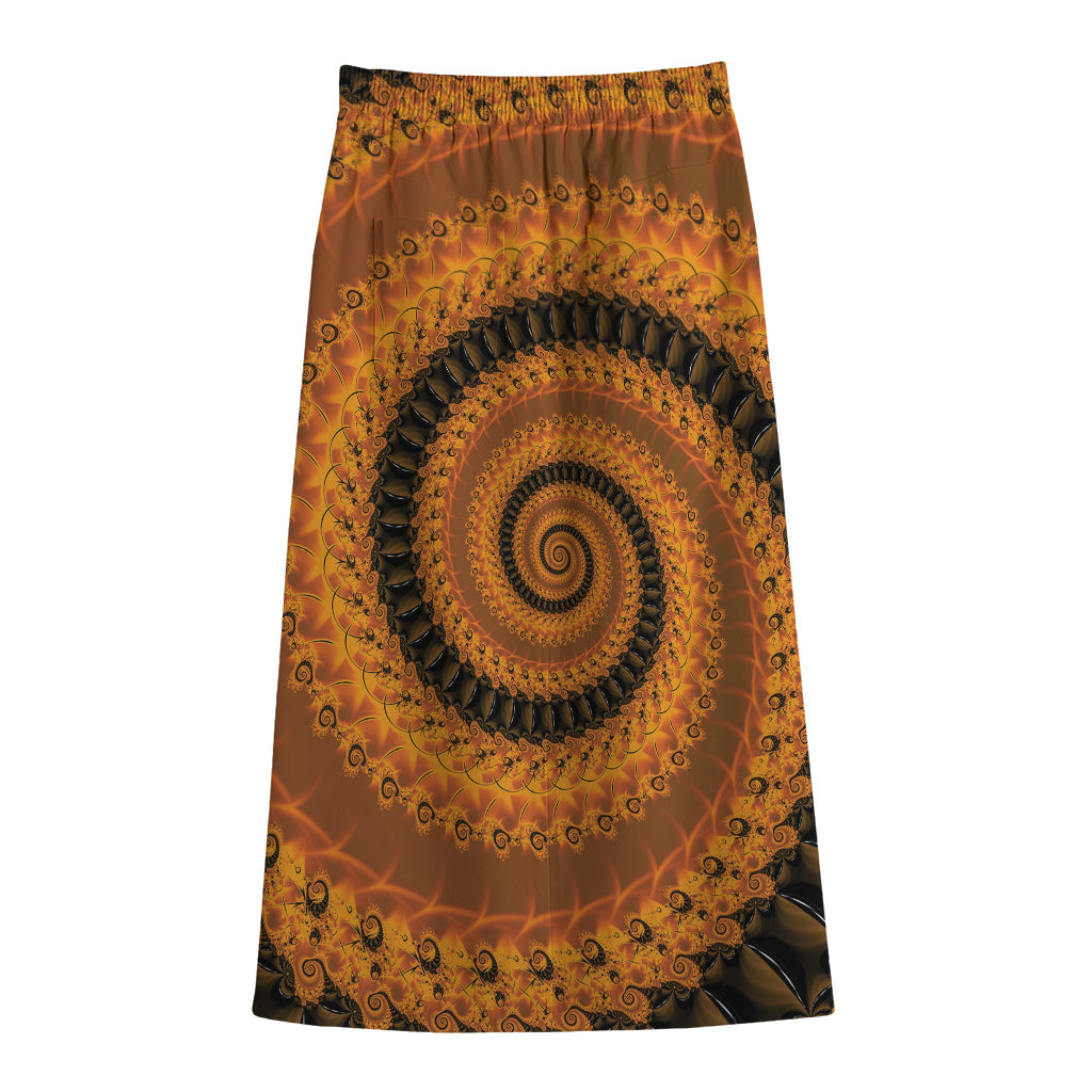 Spiral Fractal Print Cotton Front Slit Maxi Skirt