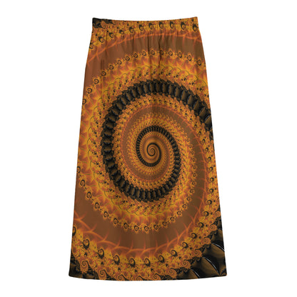 Spiral Fractal Print Cotton Front Slit Maxi Skirt