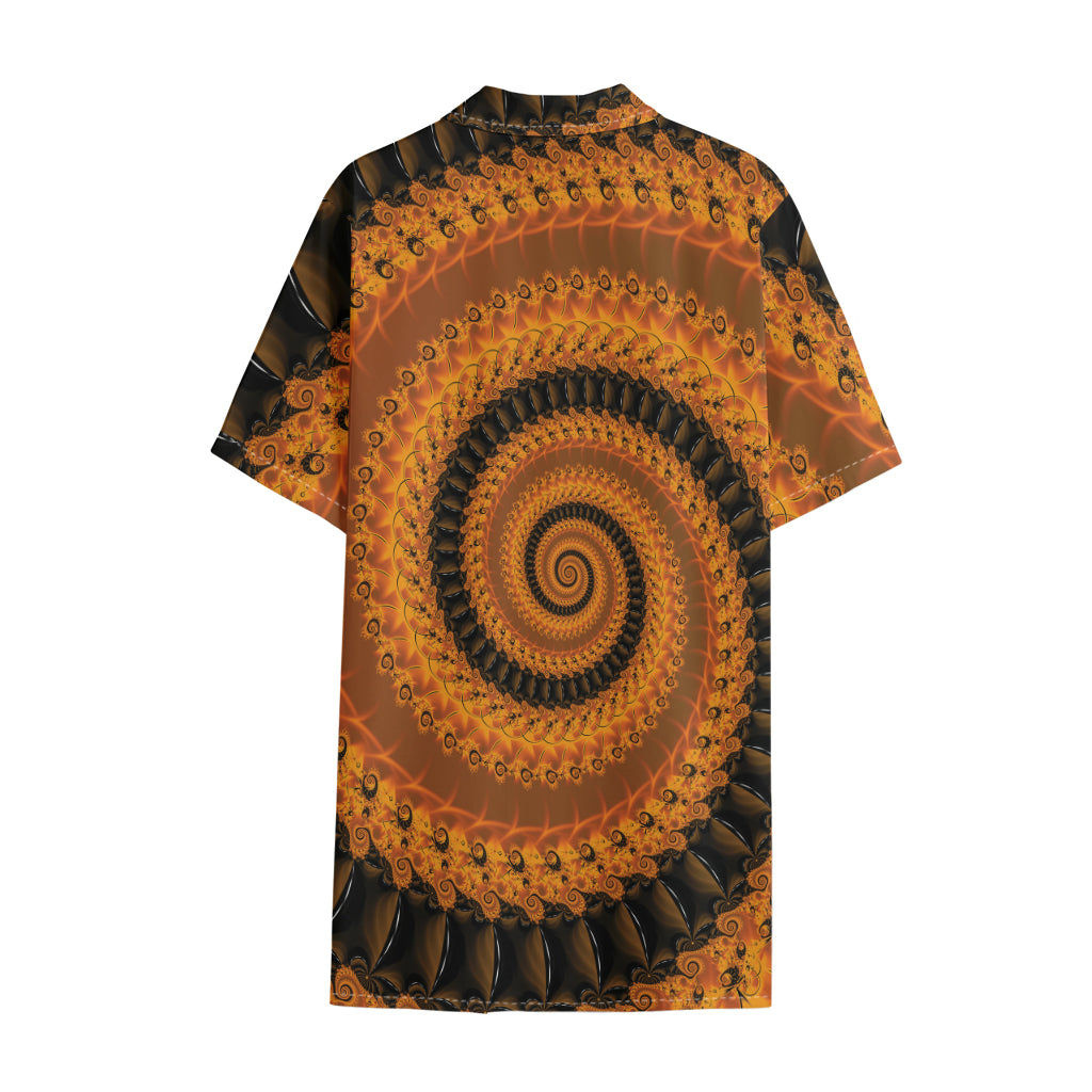 Spiral Fractal Print Cotton Hawaiian Shirt