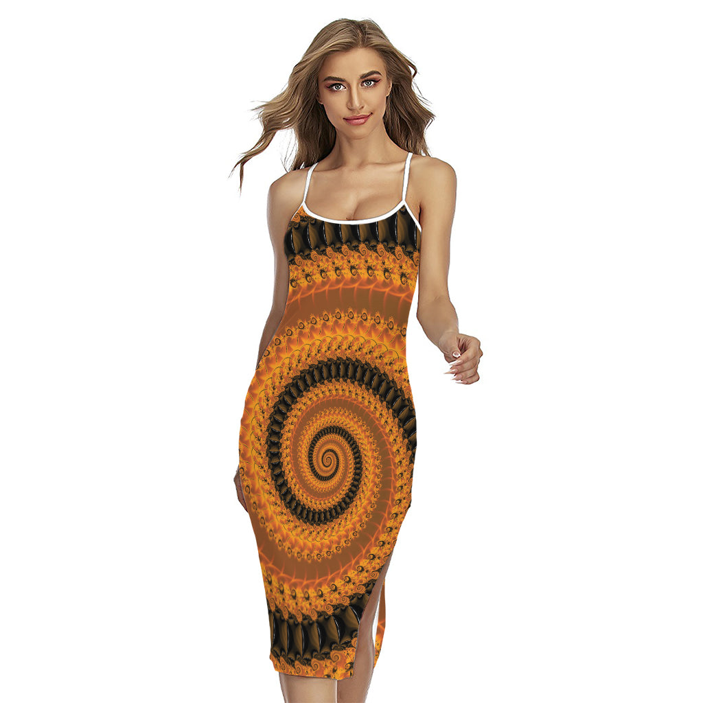Spiral Fractal Print Cross Back Cami Dress