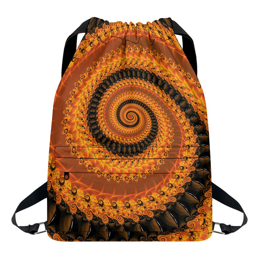 Spiral Fractal Print Drawstring Backpack