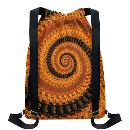 Spiral Fractal Print Drawstring Backpack
