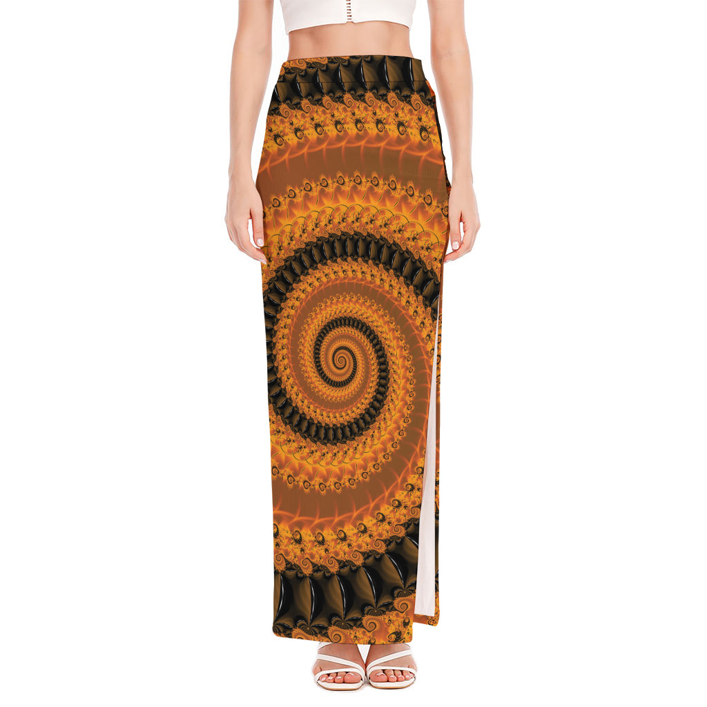 Spiral Fractal Print High Slit Maxi Skirt