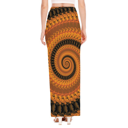 Spiral Fractal Print High Slit Maxi Skirt