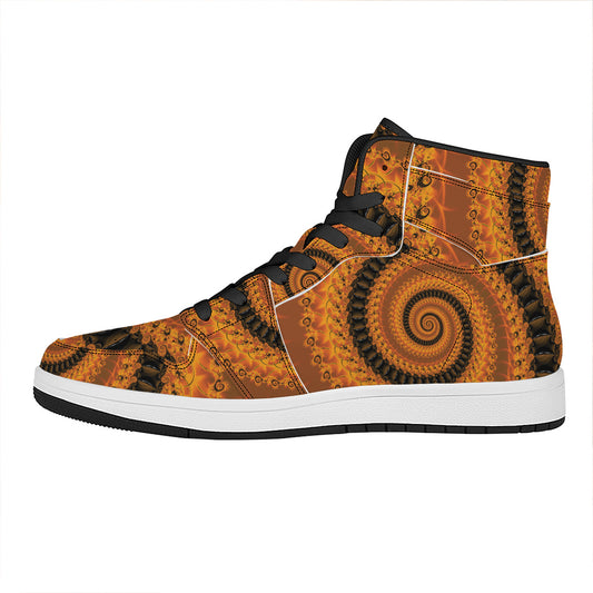 Spiral Fractal Print High Top Leather Sneakers