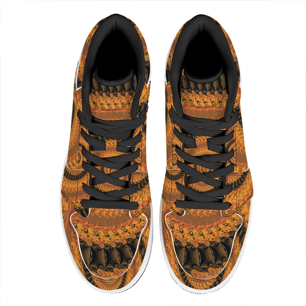 Spiral Fractal Print High Top Leather Sneakers