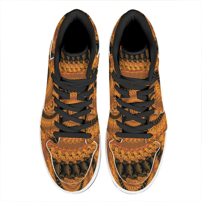 Spiral Fractal Print High Top Leather Sneakers