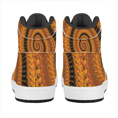 Spiral Fractal Print High Top Leather Sneakers