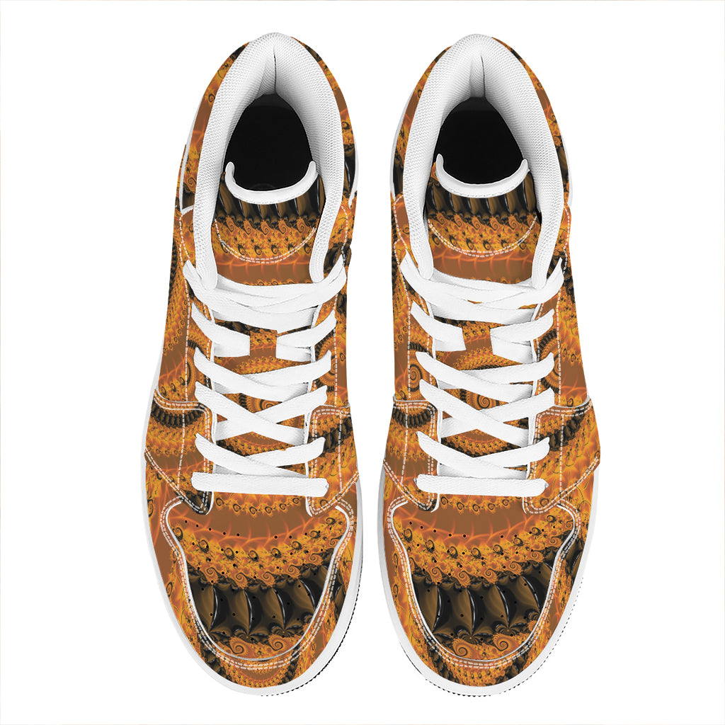 Spiral Fractal Print High Top Leather Sneakers