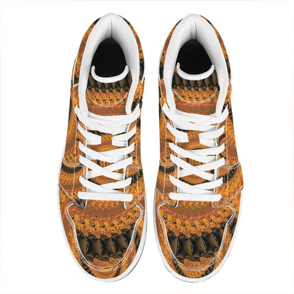 Spiral Fractal Print High Top Leather Sneakers