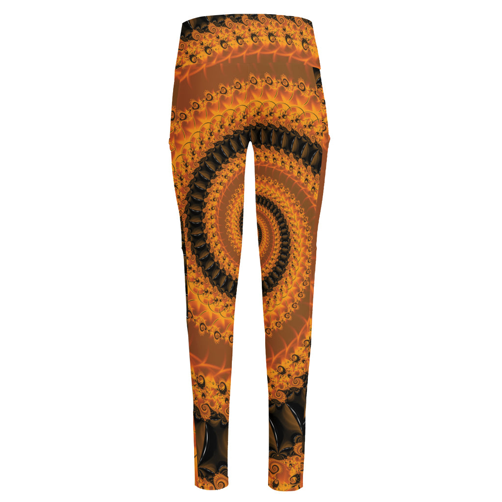 Spiral Fractal Print High-Waisted Pocket Leggings