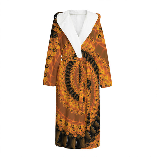 Spiral Fractal Print Hooded Bathrobe