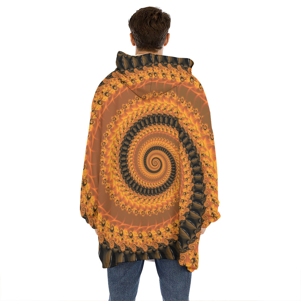 Spiral Fractal Print Hoodie Blanket