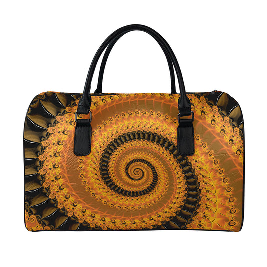 Spiral Fractal Print Leather Duffle Bag