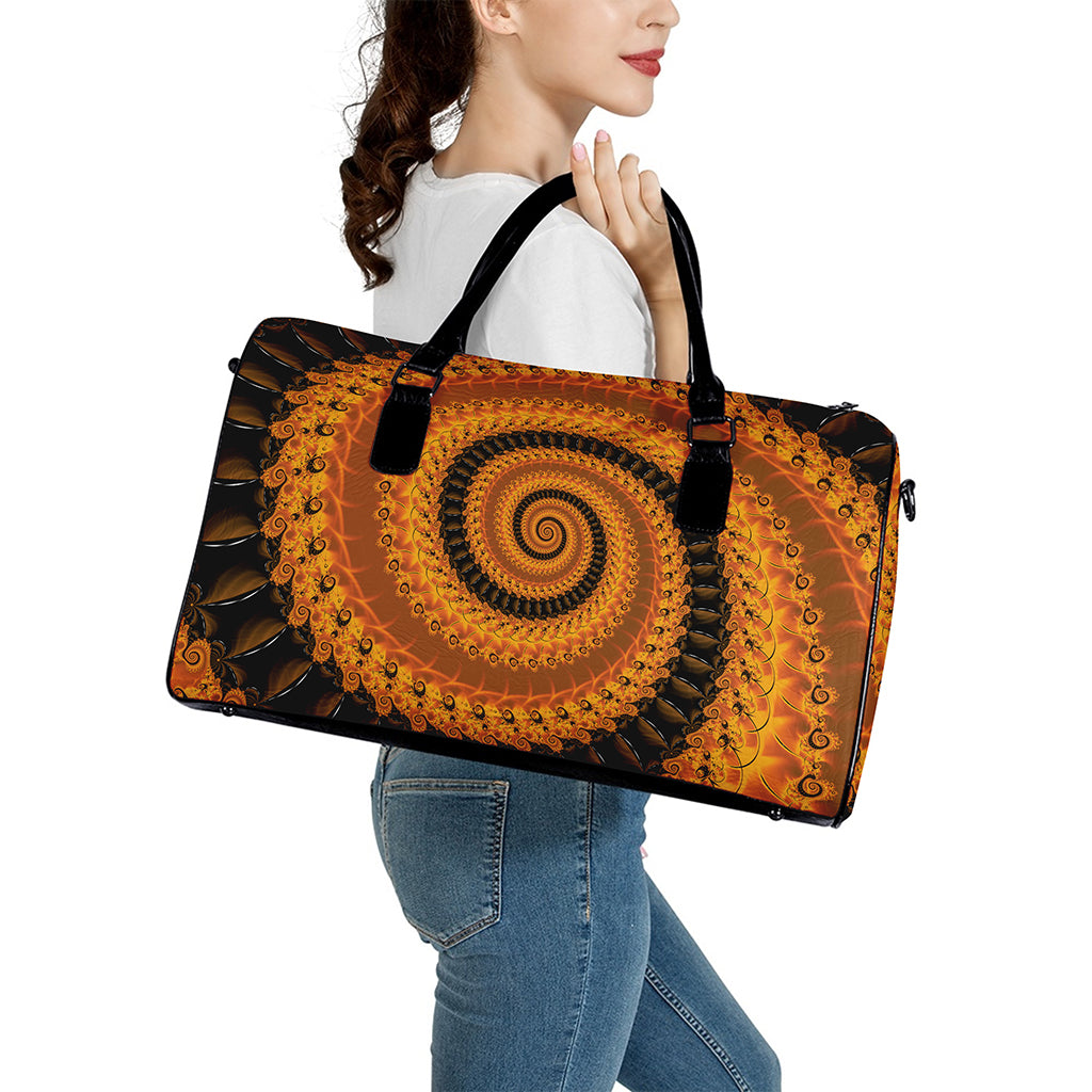 Spiral Fractal Print Leather Duffle Bag