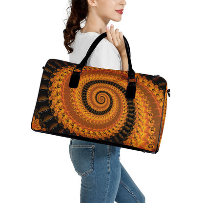 Spiral Fractal Print Leather Duffle Bag