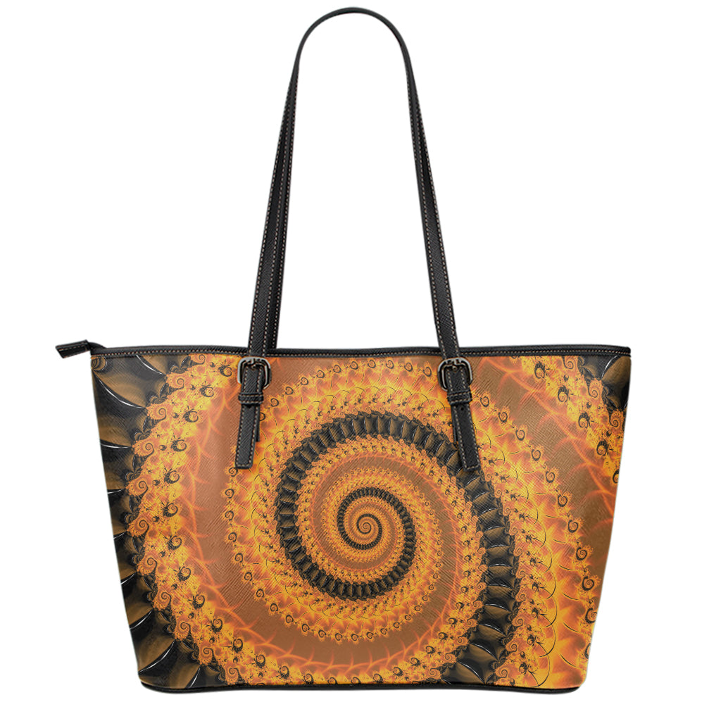 Spiral Fractal Print Leather Tote Bag