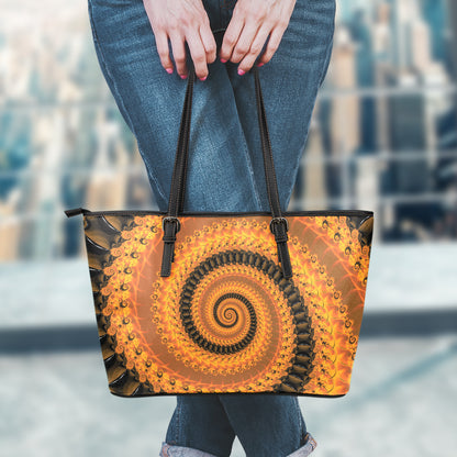 Spiral Fractal Print Leather Tote Bag