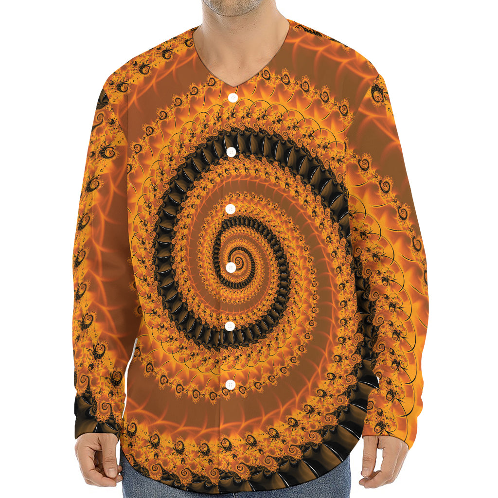 Spiral Fractal Print Long Sleeve Baseball Jersey