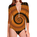 Spiral Fractal Print Long Sleeve Swimsuit
