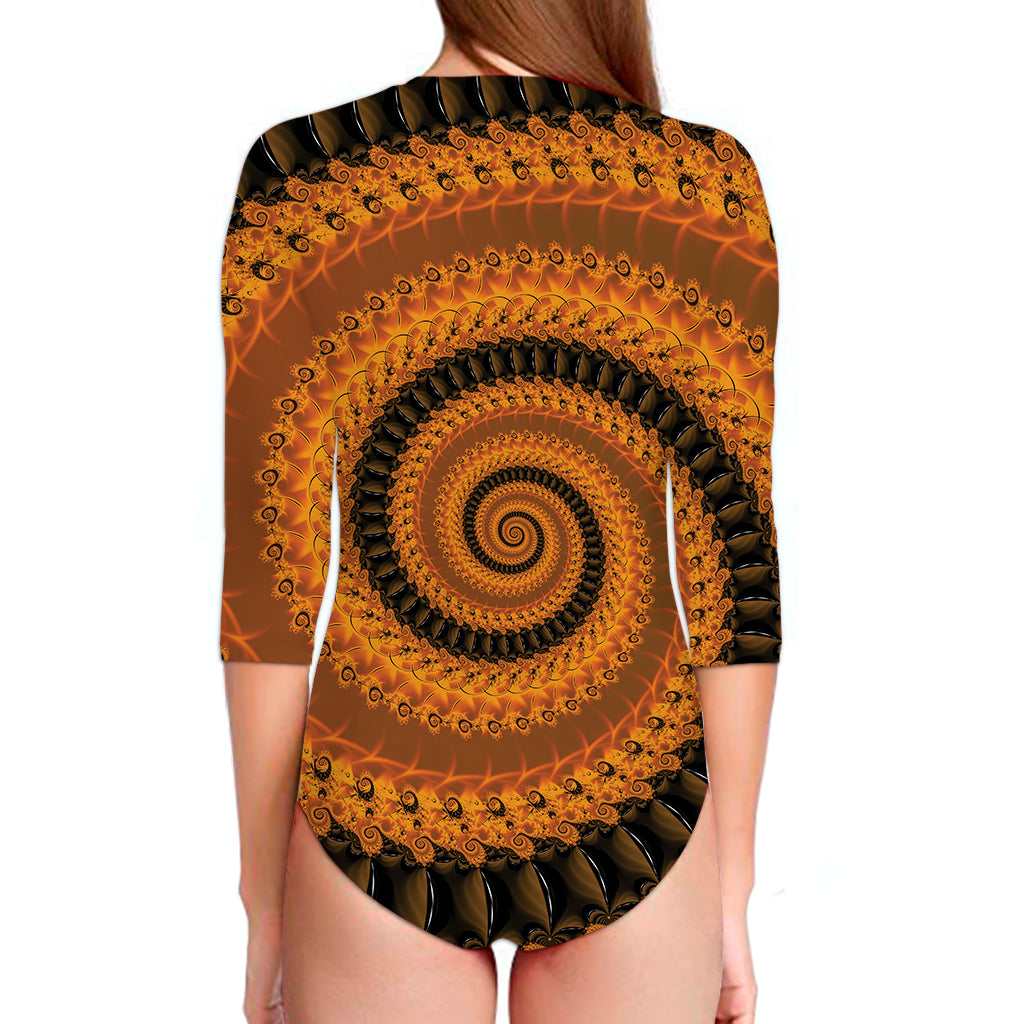Spiral Fractal Print Long Sleeve Swimsuit