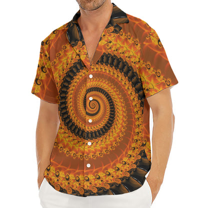 Spiral Fractal Print Men's Deep V-Neck Shirt