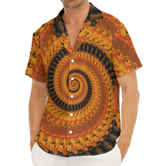 Spiral Fractal Print Men's Deep V-Neck Shirt