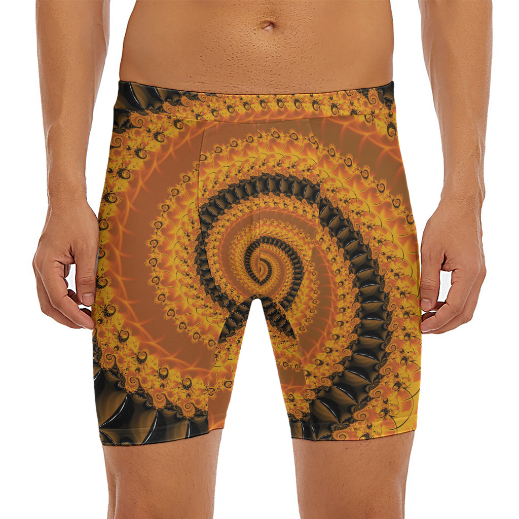 Spiral Fractal Print Men's Long Boxer Briefs