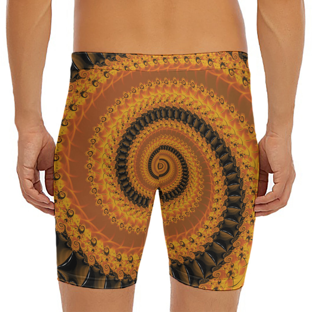 Spiral Fractal Print Men's Long Boxer Briefs