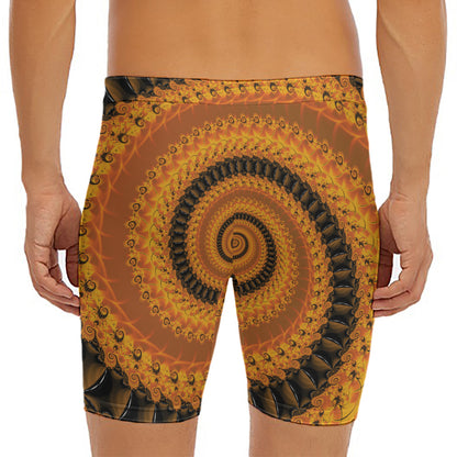 Spiral Fractal Print Men's Long Boxer Briefs
