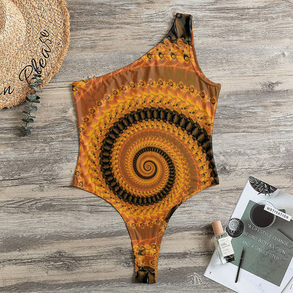 Spiral Fractal Print One Shoulder Bodysuit