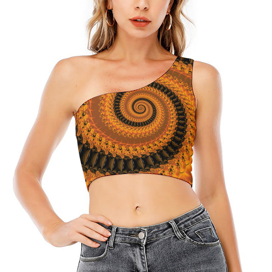 Spiral Fractal Print One Shoulder Crop Top