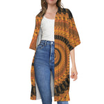 Spiral Fractal Print Open Front Beach Cover Up
