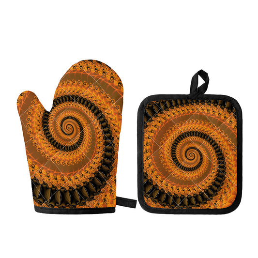 Spiral Fractal Print Oven Mitt And Pot Holder Set