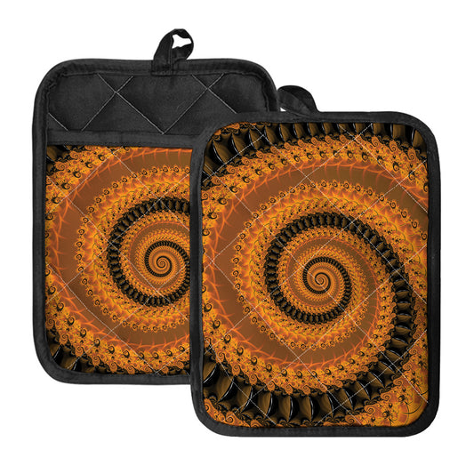 Spiral Fractal Print Pot Holders With Pocket