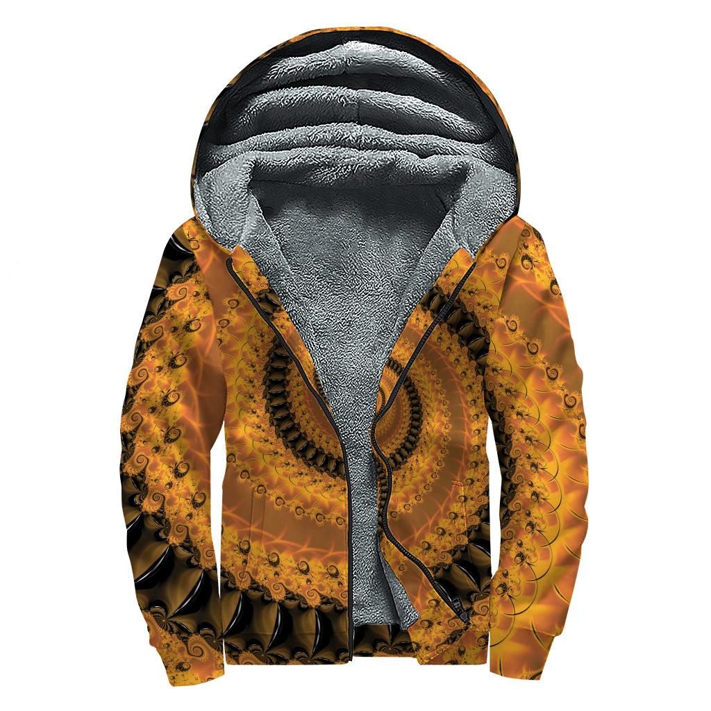 Spiral Fractal Print Sherpa Lined Zip Up Hoodie