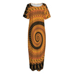 Spiral Fractal Print Short Sleeve Long Nightdress