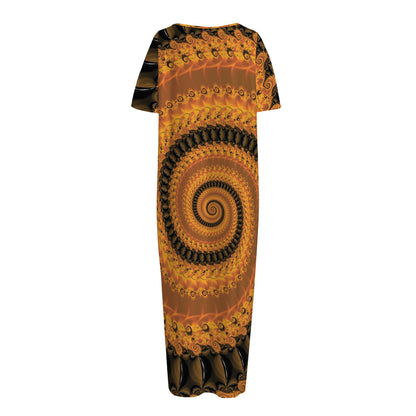 Spiral Fractal Print Short Sleeve Long Nightdress